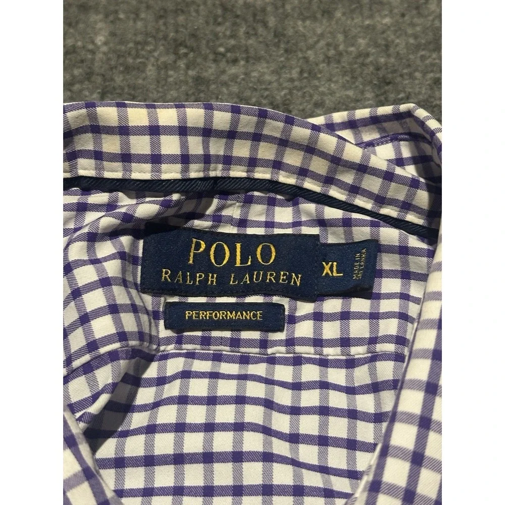 Polo Ralph Lauren Men's XL Purple Graph Checked Performance Button Nylon Shirt